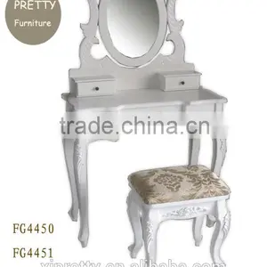 European Style Classic White Bedroom Furniture Vanity Dressing Table With Mirror and Stool thumbnail-1
