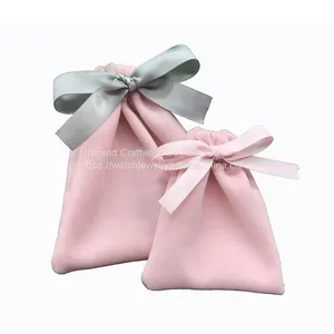 Wholesale Ribbon Bow Velvet Bag Pocket Can Custom Logo Jewelry Gift Packaging Bag thumbnail-1