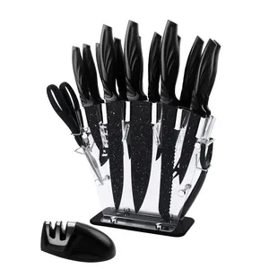 Yangjiang Factory 17 Pieces Kitchen Knives Set, 13 Stainless Steel Knives + Acrylic Stand, Scissors, Peeler and Knife Sharpener thumbnail-2