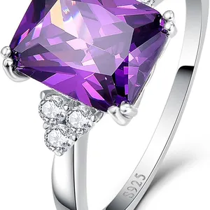 Women's Purple Amethyst Ring 925 Sterling Silver White Gold/14K Gold Plated Amethyst Engagement Ring February Birthstone Rings Prong Setting Cubic Zirconia thumbnail-1