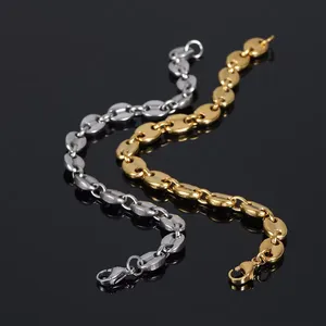 Women Bracelet Stainless Steel Coffee Bean Design 18K Gold Plated Link Chain Bracelet Hip Hop Style Jewelry thumbnail-2