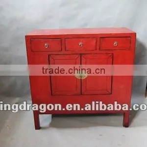 Two Door Three Drawer Red Cabinet thumbnail-1