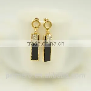 Rolled 18K Gold Plated Enamel Geometric Metal Women Fashion Long Earring thumbnail-3