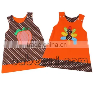 Pumpkin and Turkey Applique A-line Reversible Dress thumbnail-1