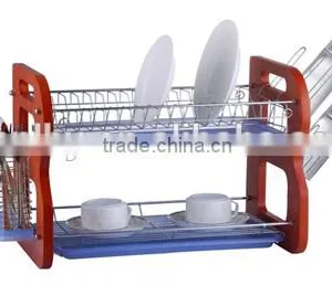 China LBY Most-popular Wooden 2 Tiers Dish Rack With Tray and Cutlery Holder thumbnail-1
