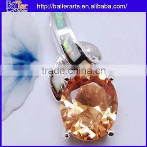 White Gold Plated 925 Sterling Silver Pendant Necklace White Fire Opal And Imperial Topaz Pendant thumbnail-6