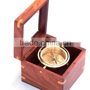 Nautical Solid Brass Lifeboat Compass With Rosewood Box 13439 thumbnail-3