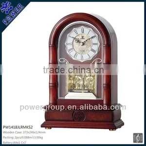 Rotating Pendulum Desk Clock With Cystal for House Decoration Wooden Case High Quality PW1418 thumbnail-1
