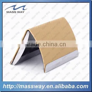Luxury Fashion Business Credit Metal PU Brown Leather Pocket Card Holder thumbnail-2