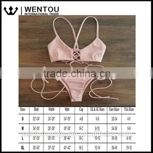 Women Swimsuit Halter Push Up Bandage Brazilian Bikini Beige thumbnail-1
