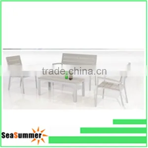 Wood Plastic Composite Garden Set, 4pc Plastic Wood Garden Table and Chair Set, Outdoor Sofa Plastic Wood Slat thumbnail-1