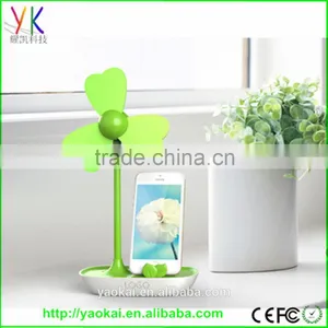 Four-Leaf Clover Soft Blade USB Mini Desktop Fan With Phone Holder+AC Adapter thumbnail-5