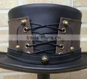 Steampunk Hat Victorian Corset Gothic Leather Top Hat 2 Tones thumbnail-1