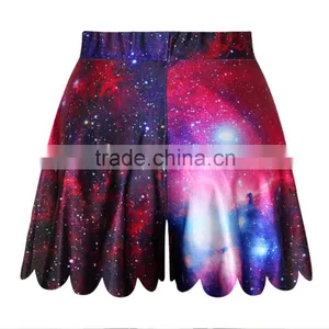 Wholesale Women Skirt Shorts Purple Galaxy Print Lace Hem Short Pants N14-5 thumbnail-1