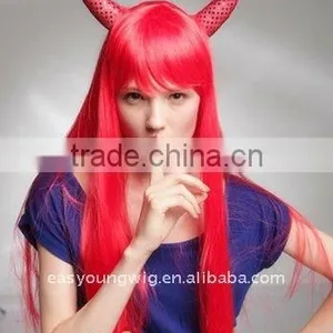 Wholesale Cheap Price Long Red Color Horn Wigs , Cosplay Hair Wigs thumbnail-1