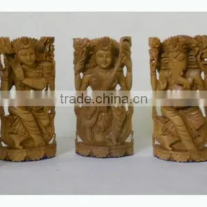 Hindu God Shiva Krishna Goddess Laxmi Sarasvati Ganesha Sandalwood Statue Murti thumbnail-1