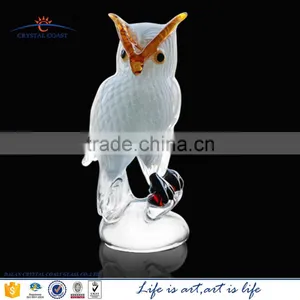 Murano Glass Figurine Christmas Decoration Owl; White Hand Blown Owl Christmas Ornaments; Murano Glass Owl Statues thumbnail-1