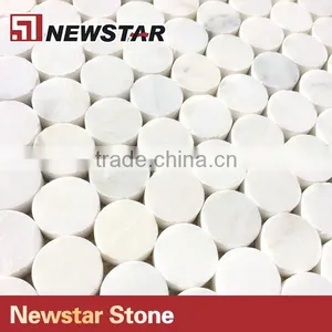 Bianco Carrera White Penny Round Marble Mosaic Tile thumbnail-1