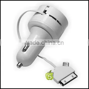 Good Quality USB Car Charger With Retracted 3-in -1 Cable thumbnail-3