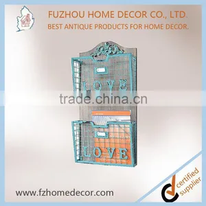 Decorative Metal Magazine Storage Holder With Wooden Board for Wall Decoration thumbnail-2