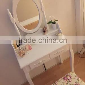 European Style Furniture Garden Style White Color Wooden Dressing Table Cosmetic Table With Stool French Luxury Dressing Table thumbnail-1