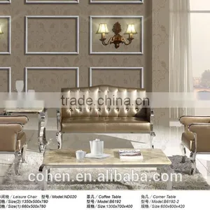 Leather Sofa for Living Room Furniture, Lounge Sofa With Crystal Button in Back Stainless Steel Legs ND020 thumbnail-1