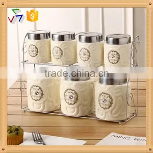Export to Turkey Colourful Ceramic Porcelain Canister Set,ceramic Canister,storage Jar,ceramic Jarwith Spoon & Bamboo Stand thumbnail-4