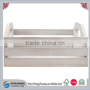 Distress Vintage White Washed Media Wooden Crate With Handles CN thumbnail-1