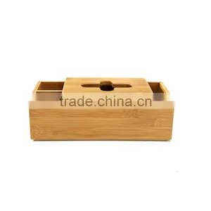 Aonong High Quality Bamboo Tissue Box/desk Organizer for Smartphones & Tablets thumbnail-1