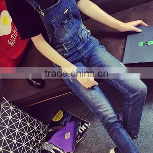 Spring Dark Blue Overalls Siamese Slim Influx of Female Feet Hole Jeans Pants Collapse Was Thin Pants Suspenders thumbnail-1