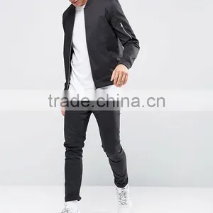 Wholesale Best Price High Quality New Design Durable Ribbed Collar Cotton Spandex Black Casual Men Bomber Wind Jacket thumbnail-4