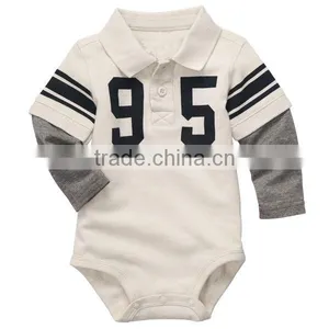 Baby White Layered-Look Sleeve Varsity Polo Bodysuit thumbnail-1