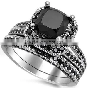 Self-designed Brass/sterling Silver Micro Paved Jewelry Black Diamond Ring Set for Men and Women thumbnail-2