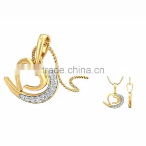 Indian Gold Plated CZ Studded Double Heart Pendant thumbnail-1