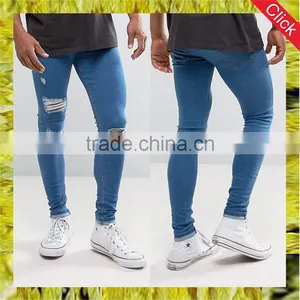 Wholesale Designer Denim Super Skinny Spray on Jeans Custom Men's Ripped Damaged Jeans Pants thumbnail-1