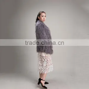 Myfur Women Winter Fluffy Real Raccoon Fur Coat Fur Outerwear Jacket Dark Grey thumbnail-3