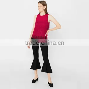 New in Fashionable Black Cropped Bell-bottom Pants for Women thumbnail-3