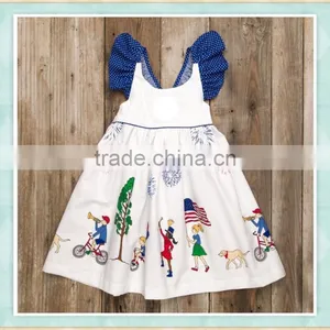 Baby Frock Design Patriotic Firework Print Pearl Wholesale Clothing Dress for Kids thumbnail-1