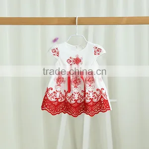 Wholesale Short Sleeve With Belt Cotton Embroidery Baby Dress thumbnail-1