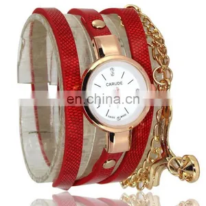 Rhombus Design Leather Charms Chain 3 Rolls Wrap Leather Bracelet Watch thumbnail-4