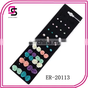 20 Pairs On a Card Post Top Earring Set With Pearl Rose Stones And Crystal thumbnail-1