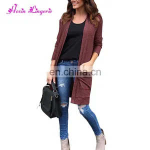 Knitting Sweaters Outerwear Pocket Long Women 2017 Latest Design Cardigan thumbnail-4