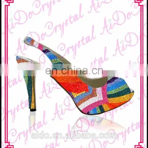Aidocrystal Colorful Crystal Diamond Peep Toe Sling Back Shoes in Women Dress Shoes thumbnail-1