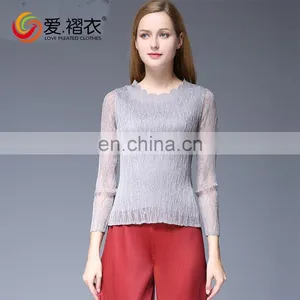 African Fancy Neck Lace Design Ladies Sexy Slim Blouses With Light Gray Lace thumbnail-2