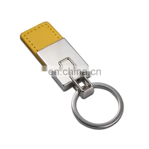High Quality Promotional Zinc Alloy Laser Logo Yellow Leather Metal Car Keychain thumbnail-2