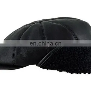 Winter Leather Cap With Earflap Military Cadet Army Flat Top Hat thumbnail-2