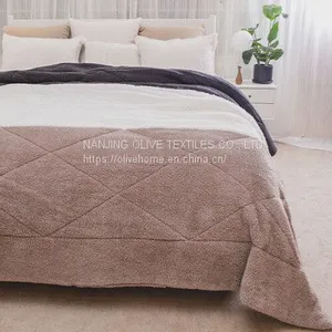 Quilted Patchwork Sherpa Comforter With Micro Mink Back thumbnail-1