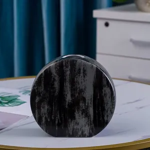 Creative Black Metal Semicircle Flat Jingdezhen Ceramic Vase For Showroom Table Decor thumbnail-3