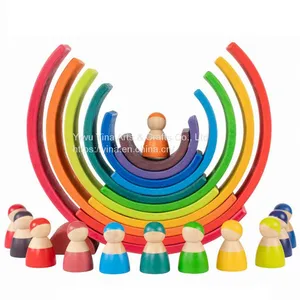 Wooden Rainbow Peg Dolls Wood Rainbow Stacker thumbnail-2