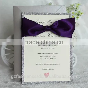Elegant Card Royal Purple Ribbon Silver Glitter Paper Wholesale thumbnail-3